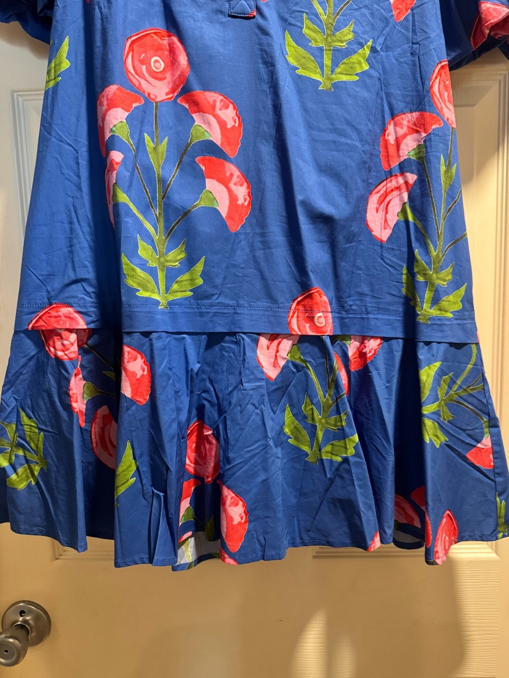 NWT Entro Blue Floral Puff-Sleeve Mini Dress Size Medium - Picture 4 of 6